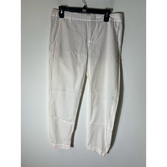 Vince Cream Flat Front Loose Fit Leasure Slacks With Elastic Ankles Sz 8