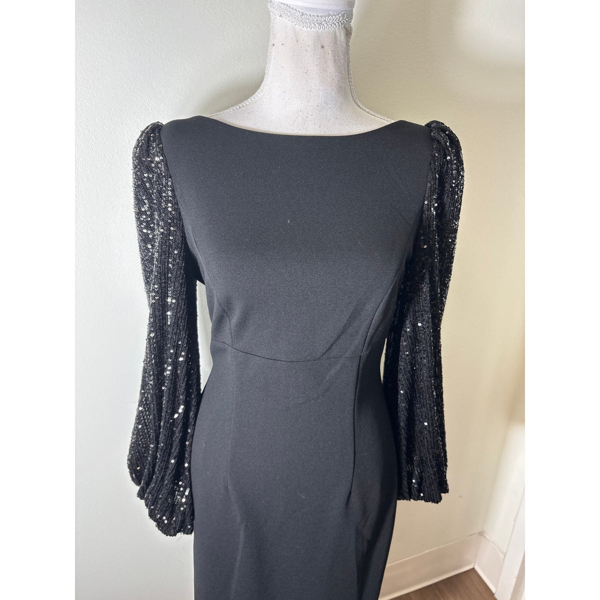 Eliza J Black Sequin Sleeves Cocktail Dress Sz 2