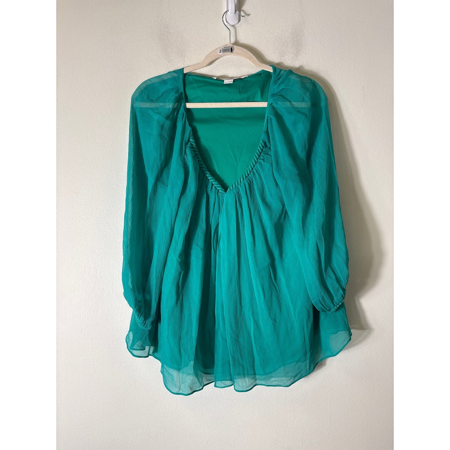 Diane Von Furstenberg Teal Green Long Sleeve Layered Silk Shirt Sz 10