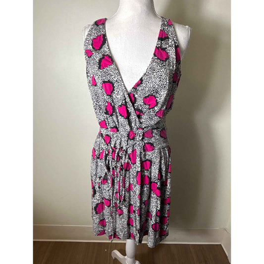 Diane Von Furstenberg Black Fushia Sleeveless Faux Wrap Above the Knee Dress Sz 6