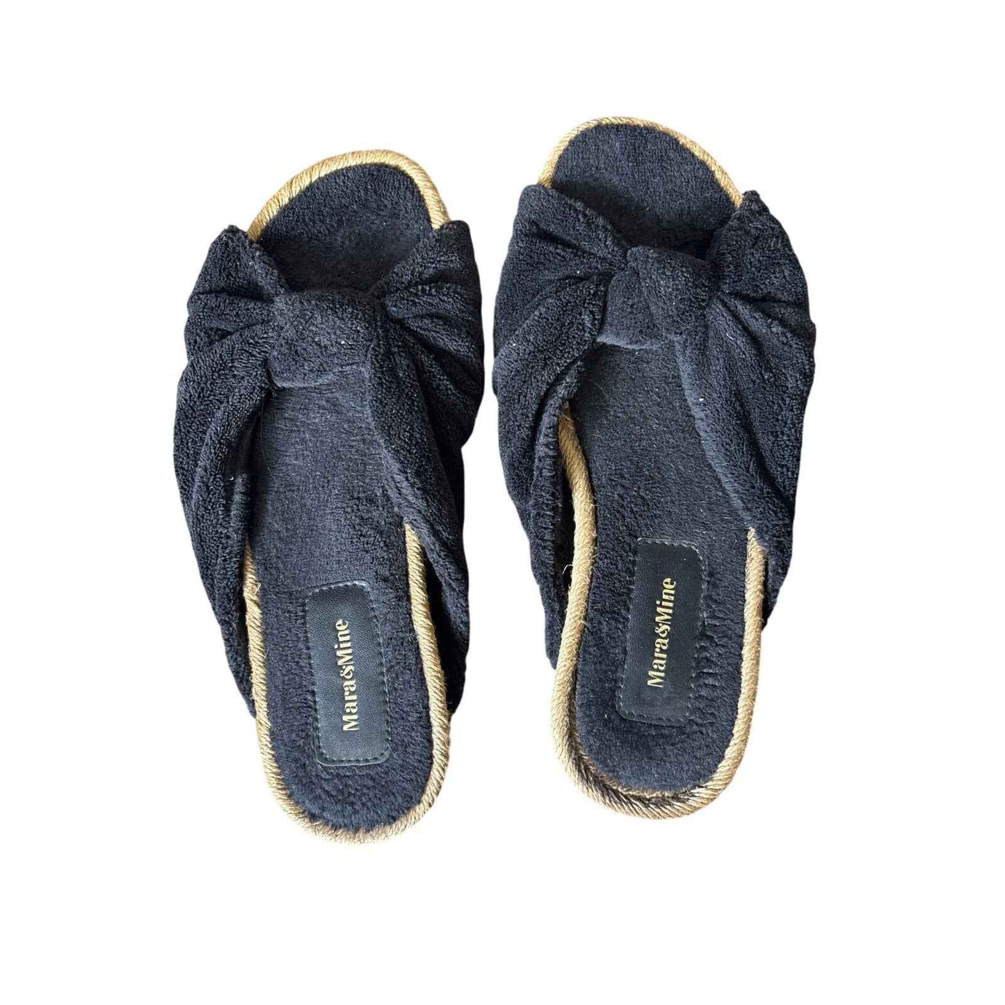 Mara and Mine Black Terry Cloth Snkot Slides Sz No size, 10" heel to toe
