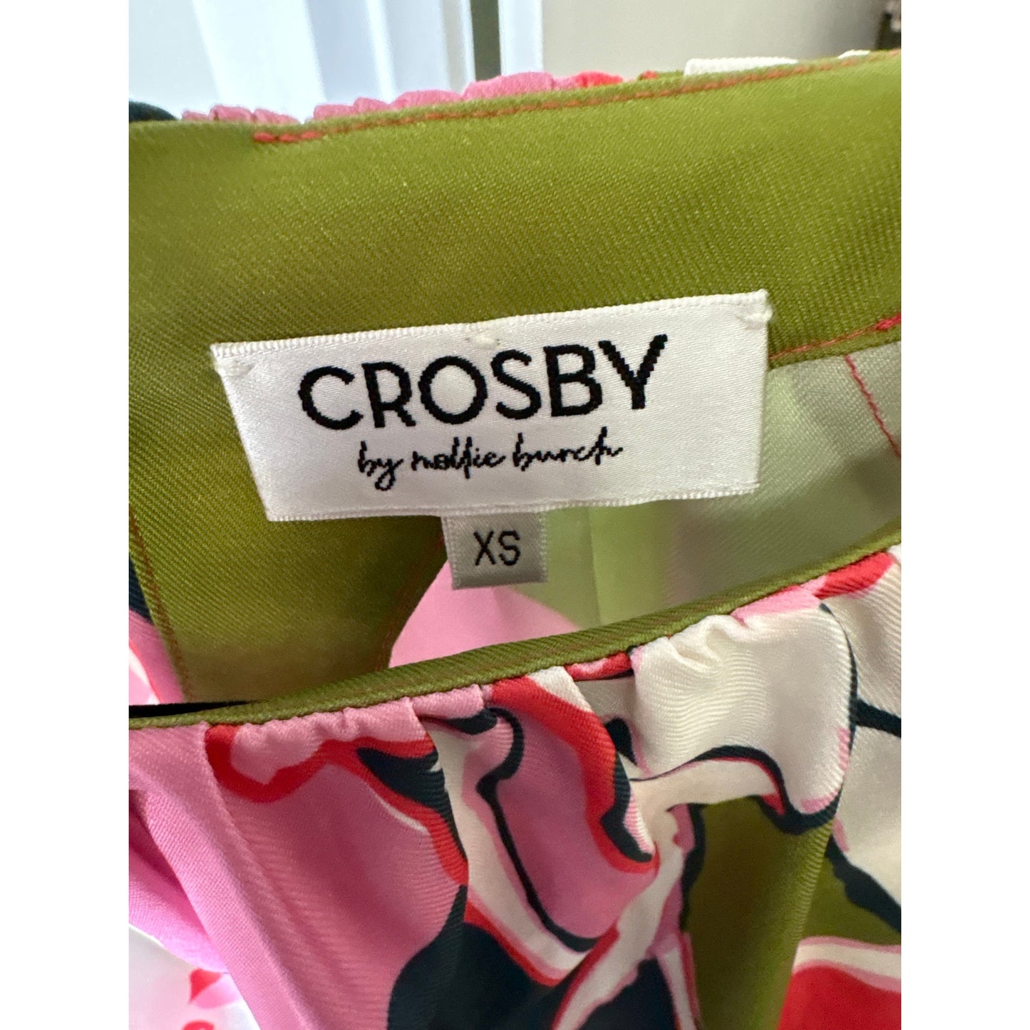 Crosby Pink and Greeen Pull Sleeve Blouse Sz XS