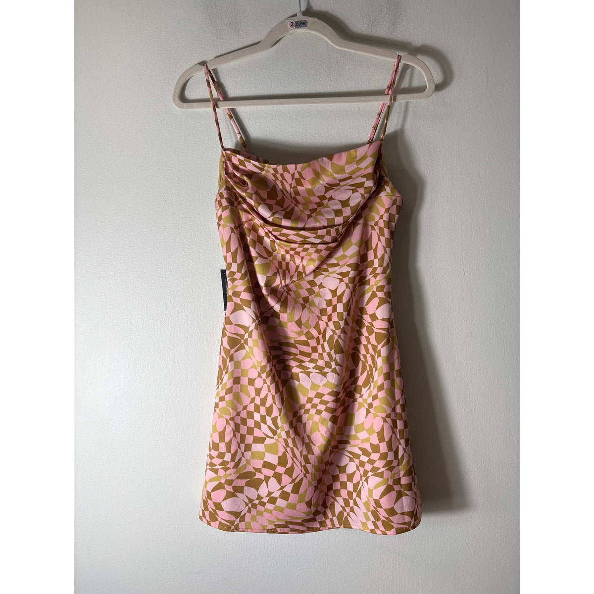 NWT AFRM Blush Checkerboard Spaghetti Strap Mini Dress Sz S