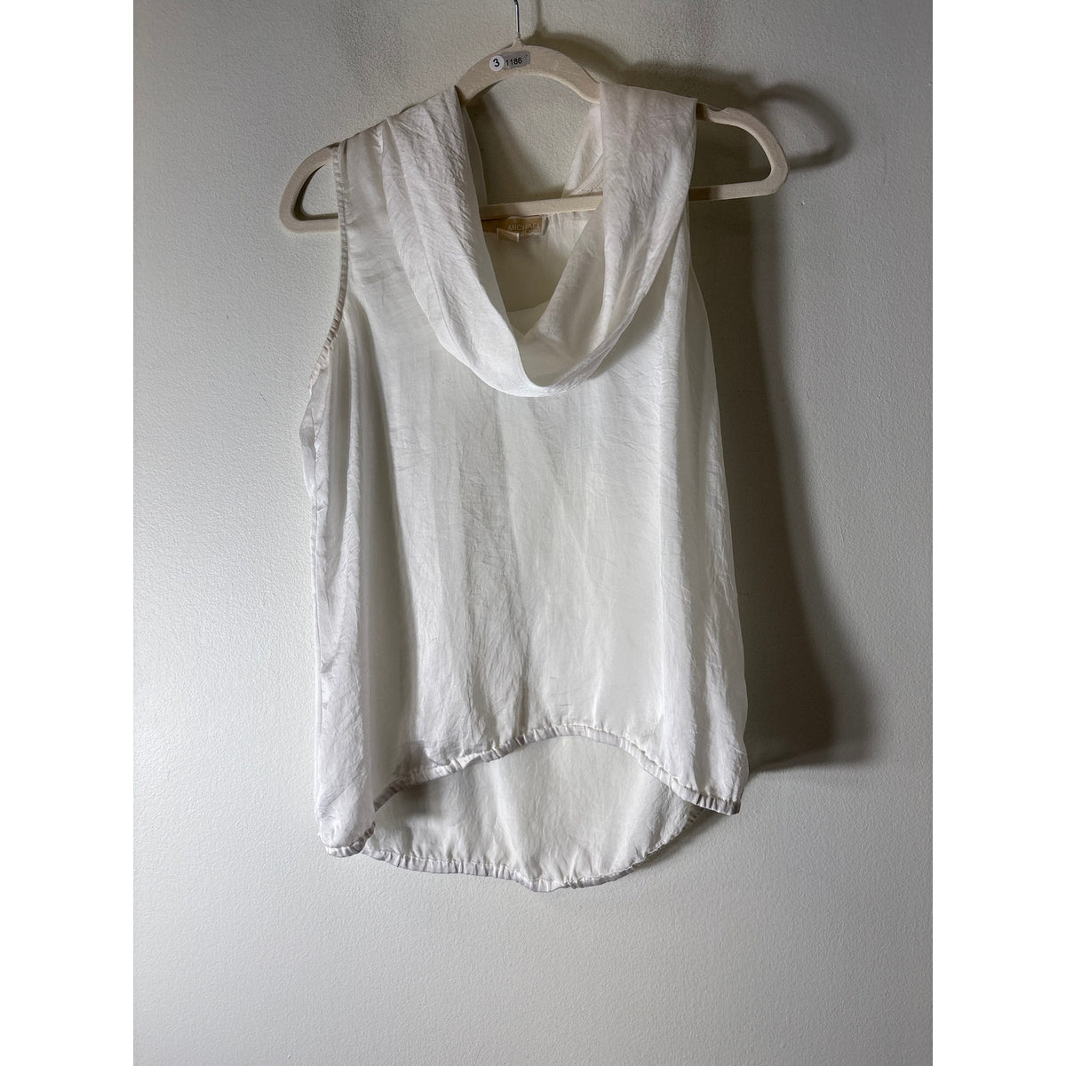 Michael Michael Kors Crisp White Sleevless Top with Draped Collar Sz M