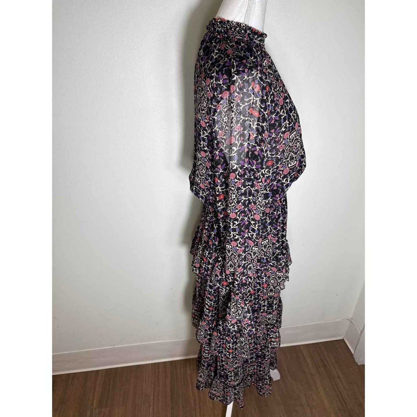 Misa Los Angeles Purple Floral Long Sleeve Maxi Dress Sz M