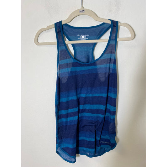 Brooks Drilayer Technology Blue Striped Athletic Racerback Tank Sz S