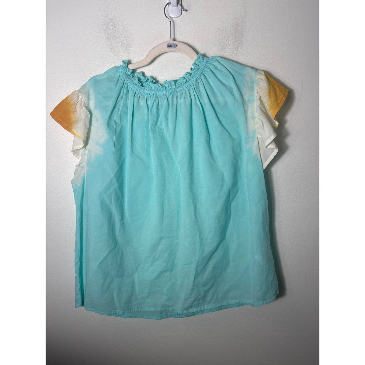THML Orange and Teal Tie Dye Flutter Sleeve Top Sz L