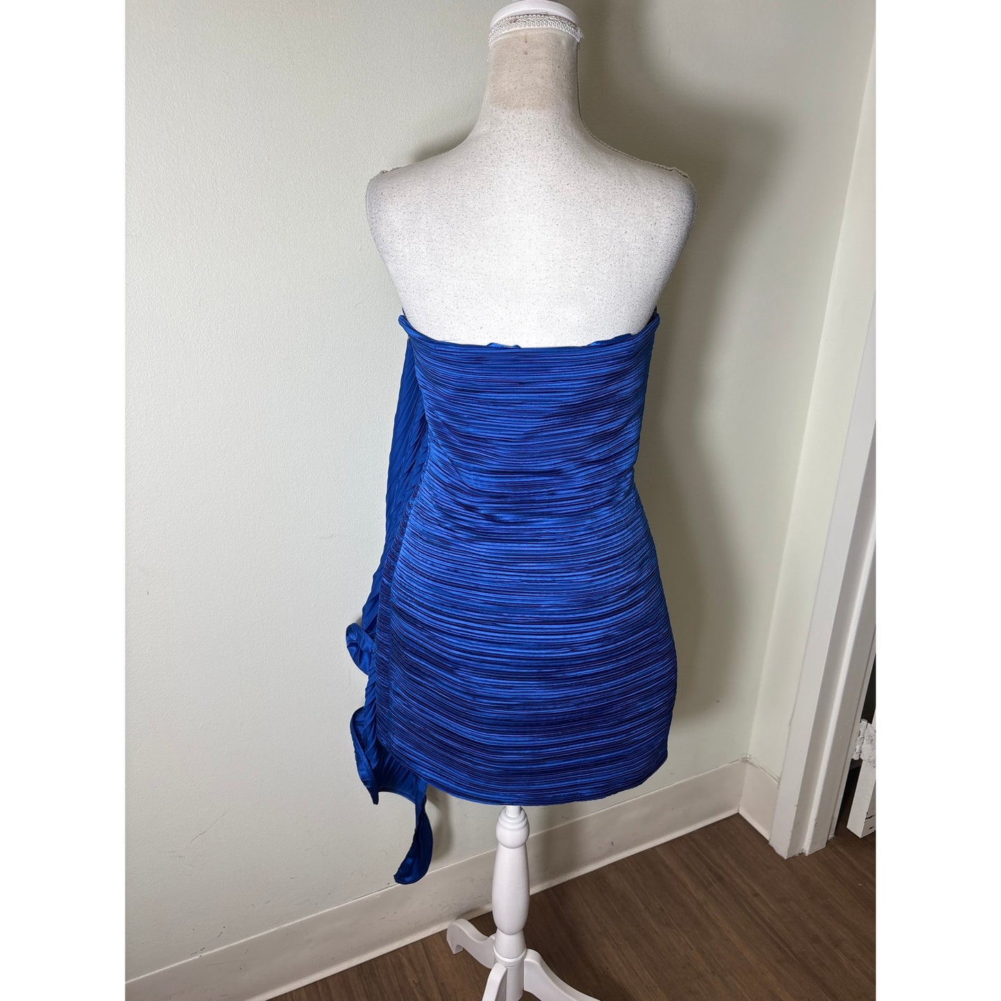 Amur Kayleight Cobalt Blue Strapless Side Ruffle Cocktail Mini Dresss Sz 6