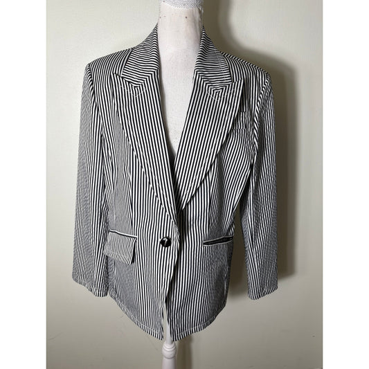 St. John Black and White Stripe Long Sleeve Blazer Sz 14