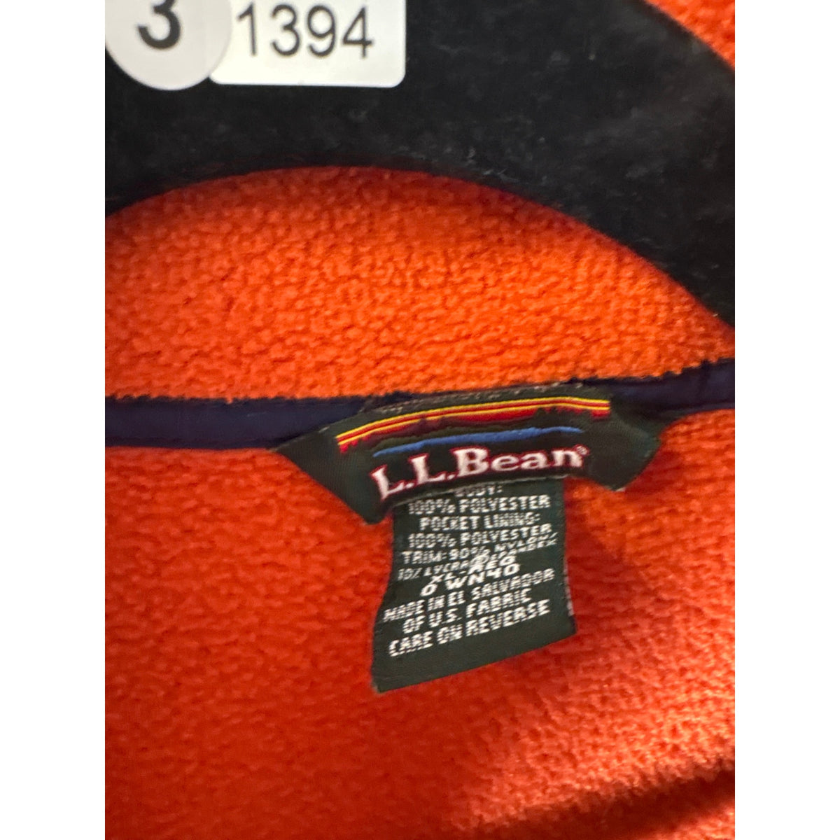 LL Bean Orange with Navy Trim Fleece Pullover Sz XL