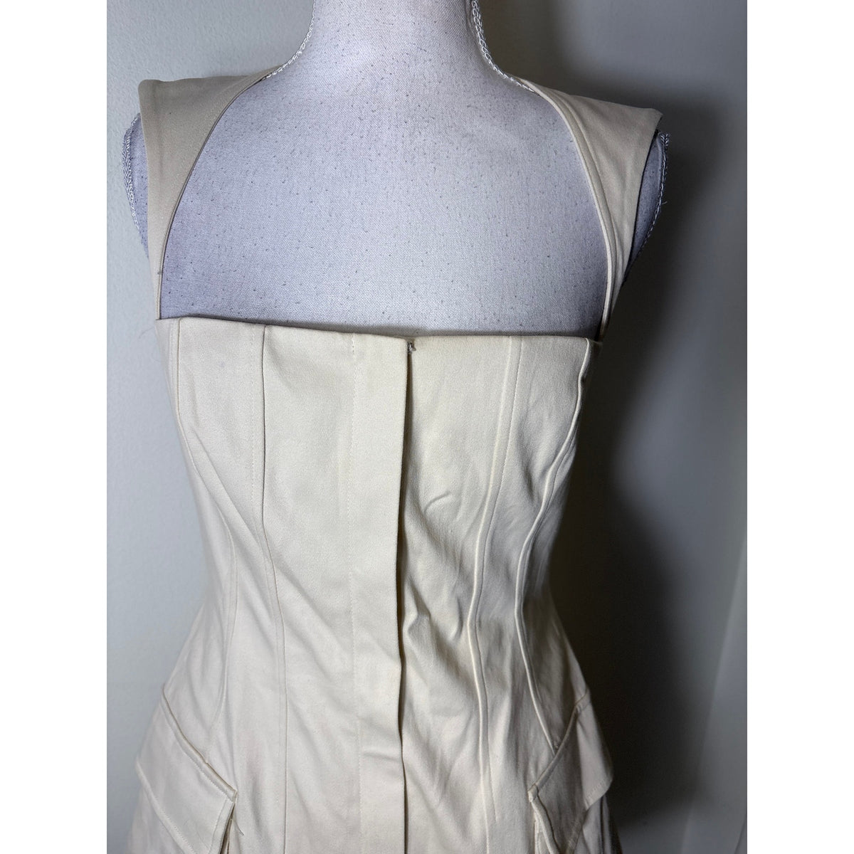 L'academie Cream Structured Front Pocket Mini Dress Sz S