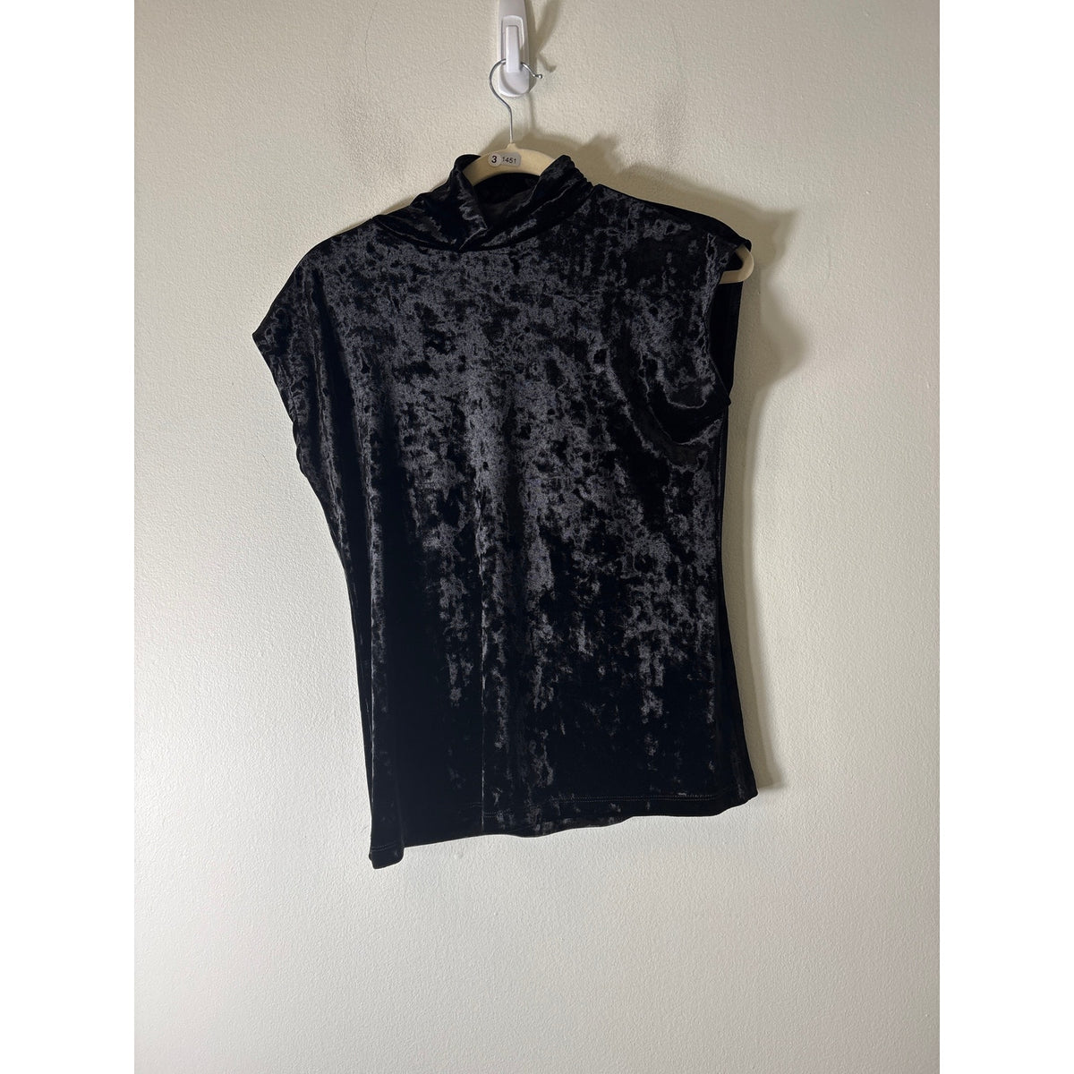 Elliott Lauren Black Velvet Turtleneck Short Sleeve Top Sz S