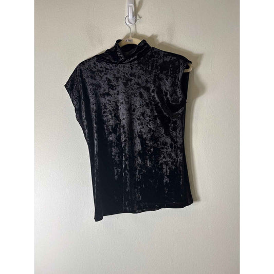 Elliott Lauren Black Velvet Turtleneck Short Sleeve Top Sz S