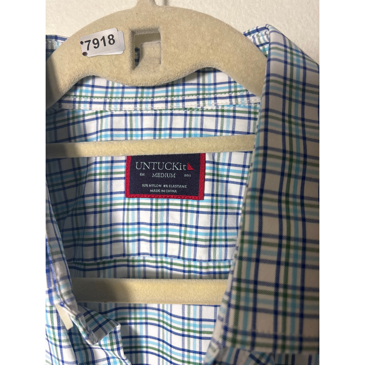 Men's Untuckit Green Purple Plaid Long Sleeve Button Down Shirt Sz M