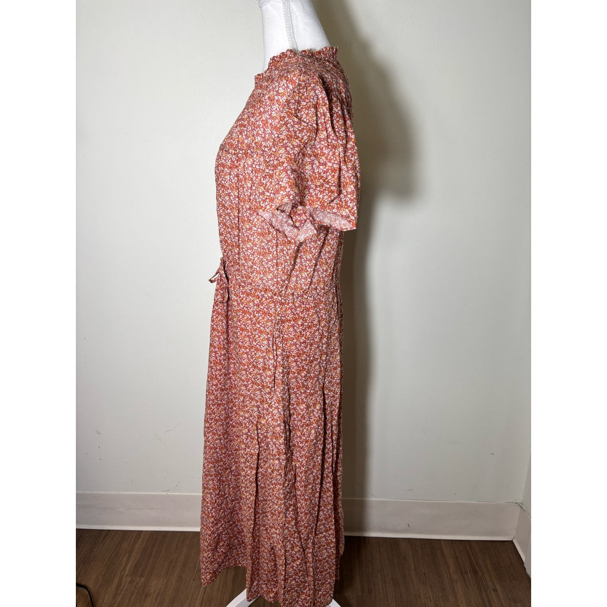Travota Orange, yellow Floral Maxi Flutter Sleeve Dress Sz M