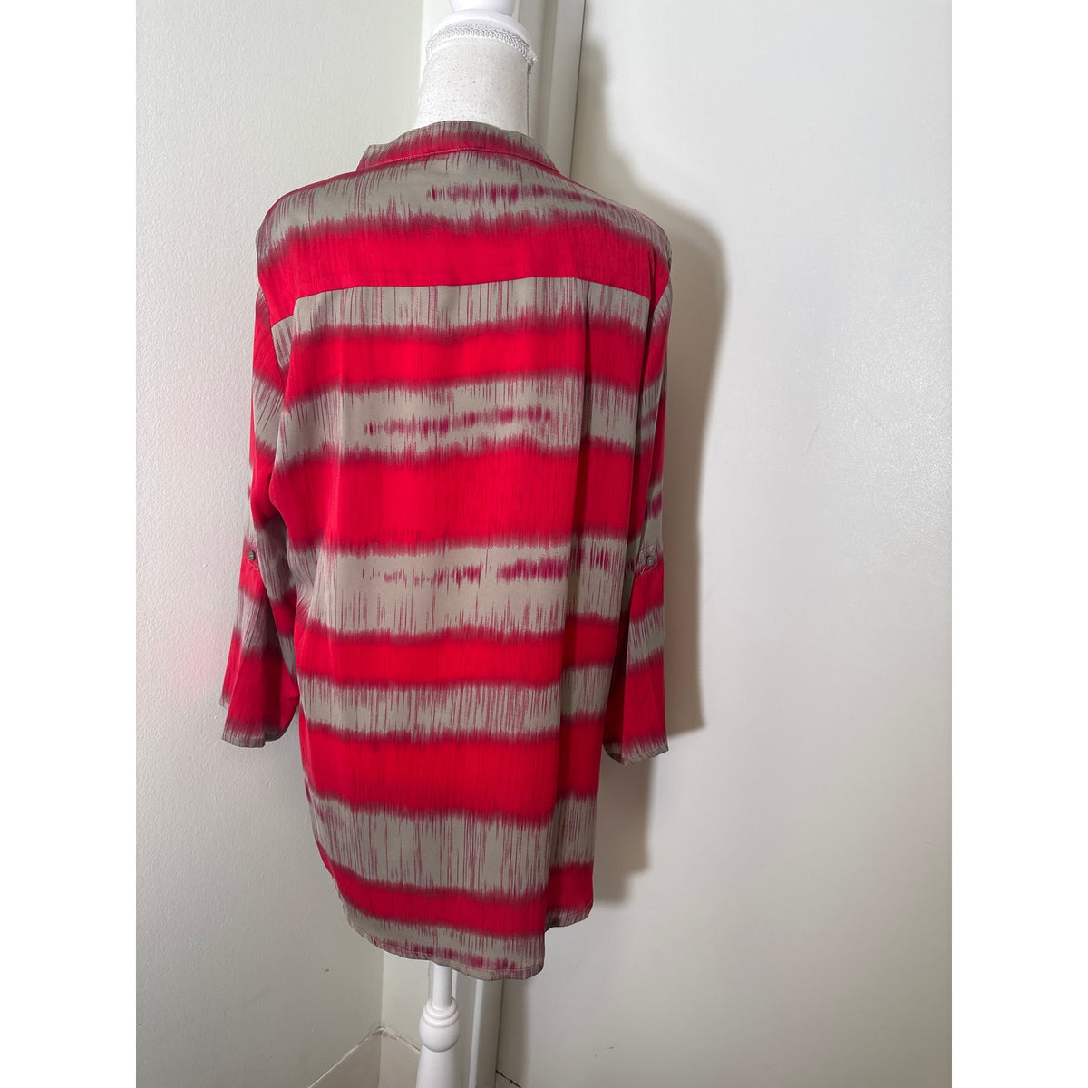 Lilla P Gray and Red Long Sleeve Blouse Sz Xl