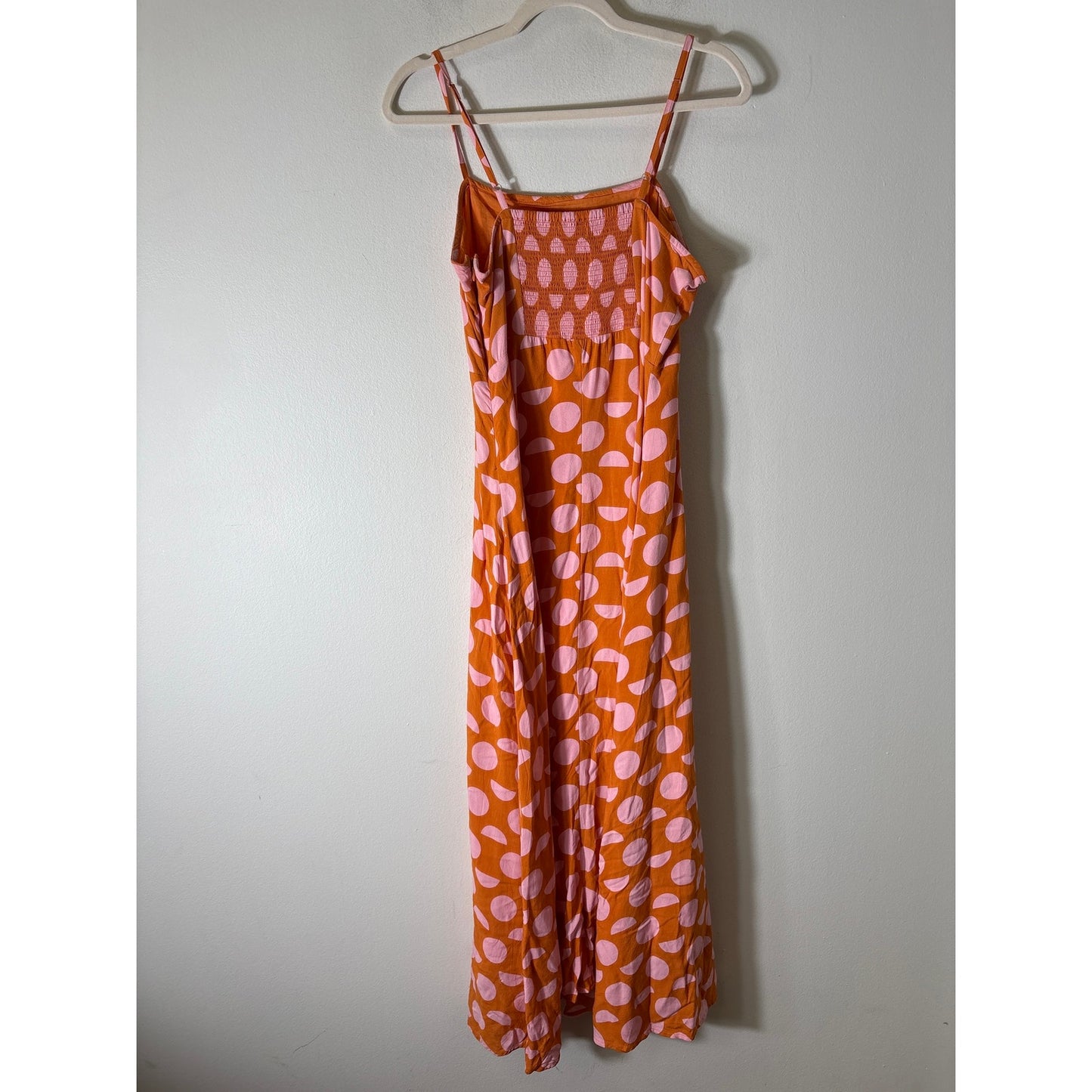 THML Orange Pink Polka Dot Spaghetti Strap Maxi Dress Sz S