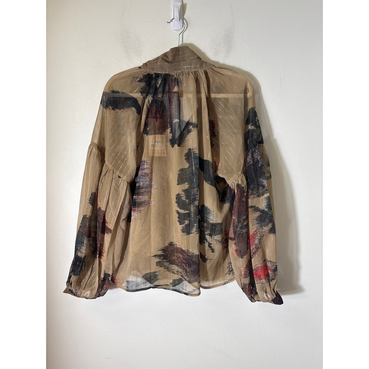 NWT Scotch & Soda Tan Black Long Sleeve Sheer Shirt Sz 40