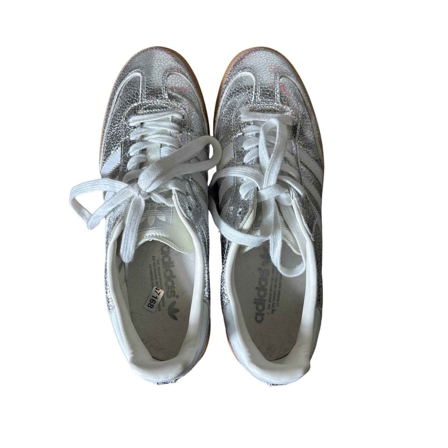 Adidas Meltalic Silver Lace Up Fashion Tennis Shoe Sz 8.5