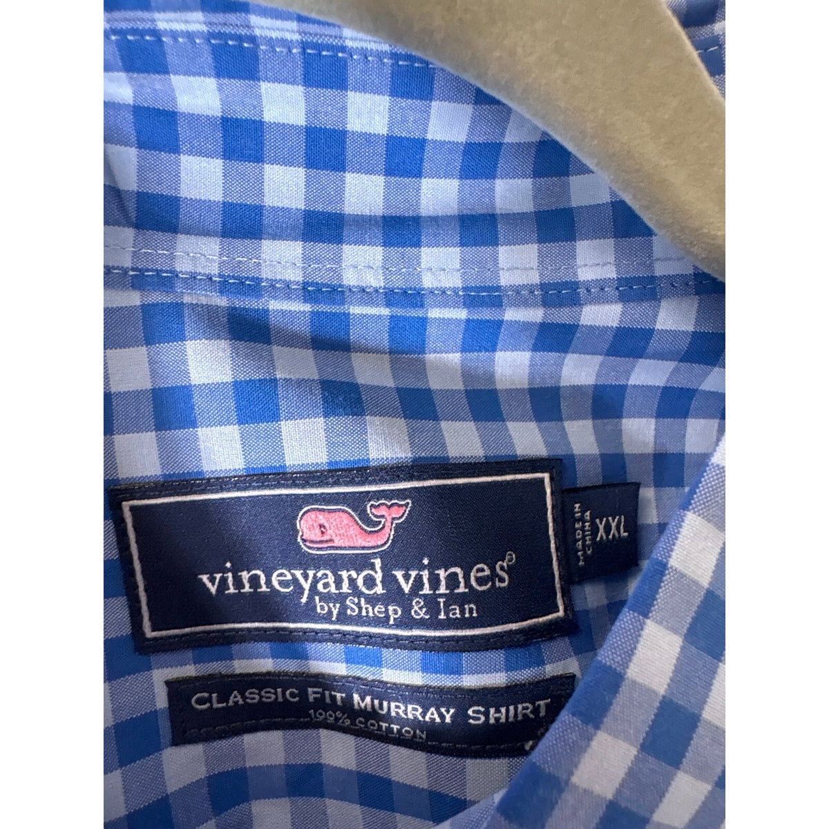 Vineyard Vines Classic Fit Blue on Blue Gingham Button Up Shirt Sz XXL