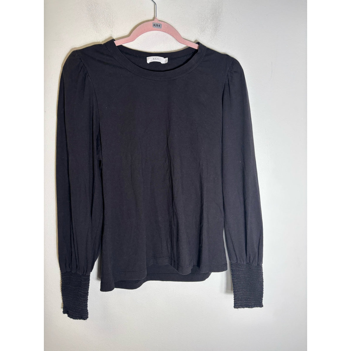 A.L.C. Black Cotton Long Sleeve Smocked Cuff Sz L