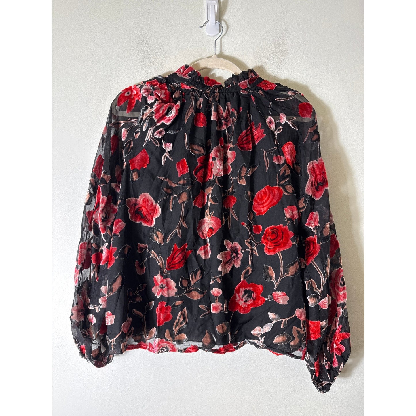 Fate Black Mesh With Velvet Roses Blouse Sz S
