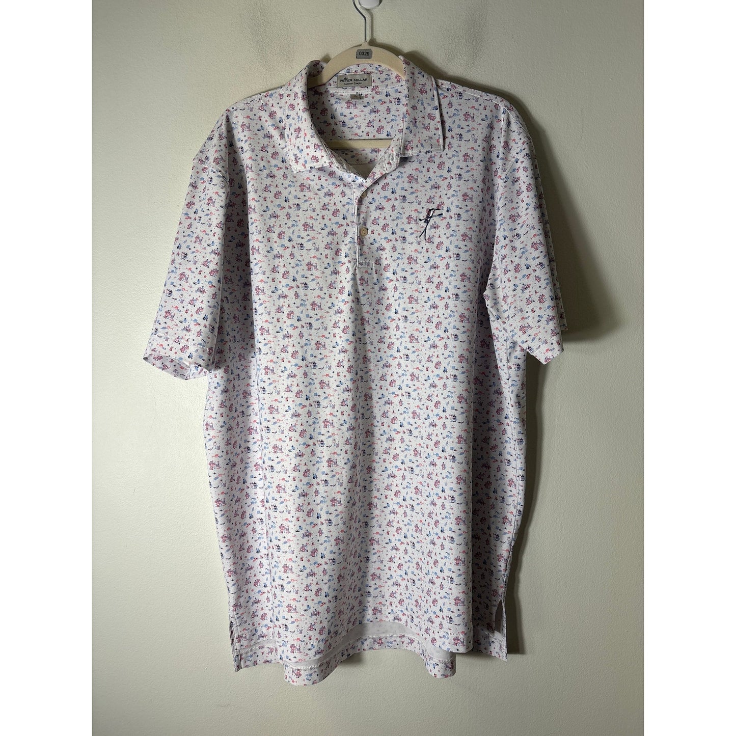 Mens Peter Millar White Pastel Short Sleeve Polo Style Shirt Sz XL