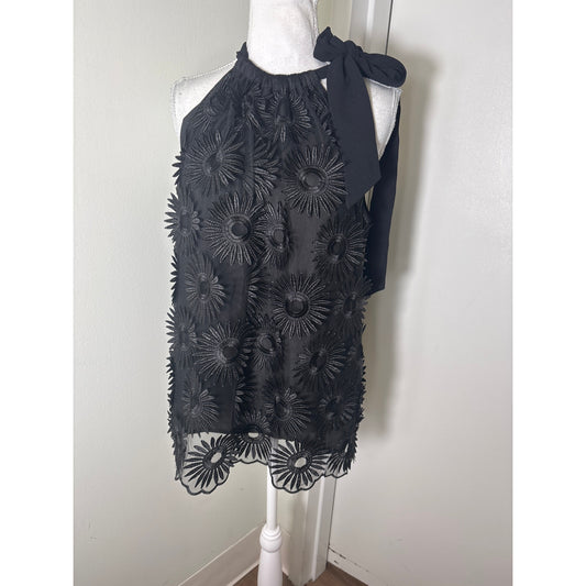 Trina Turk Black Embroidered Flowers with Lace Overlay Sz L