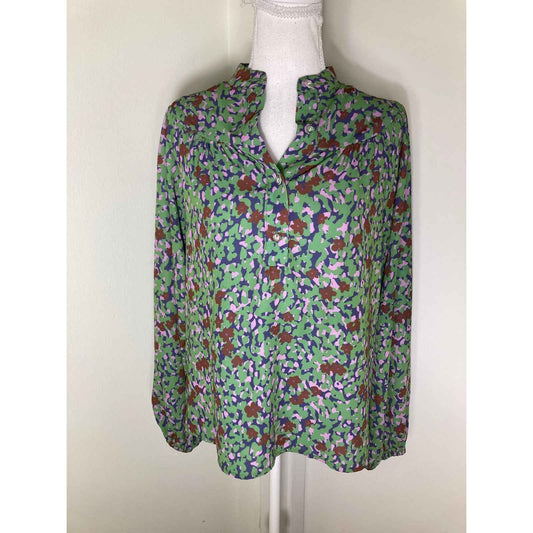 Laroque Green and Pink Printed Button Up Blouse Sz xs
