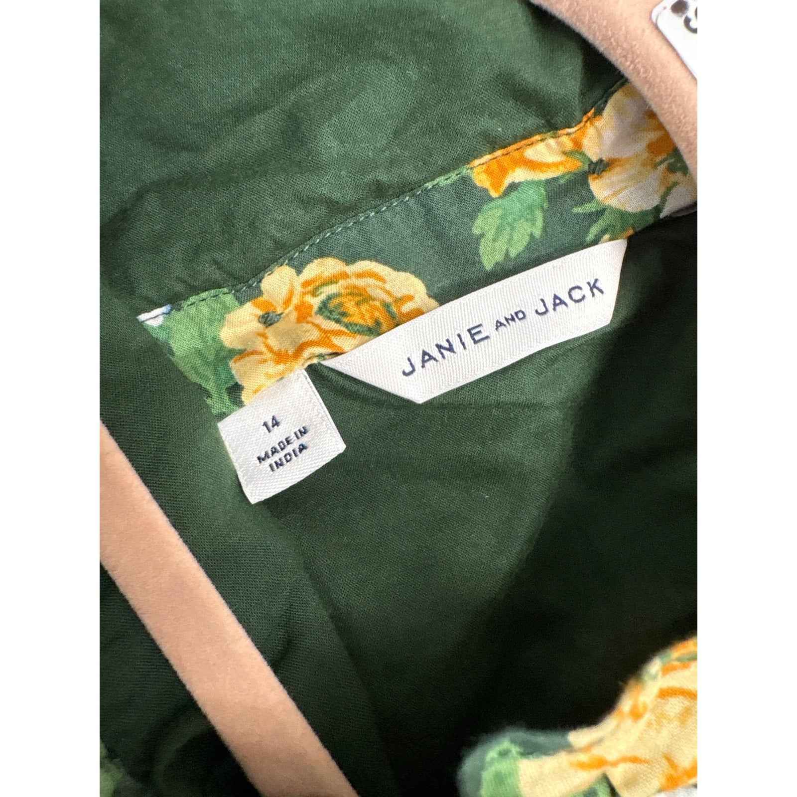 Girls Janie and Jack Green and Yellow Floral Puff Sleeve Dress Sz 14