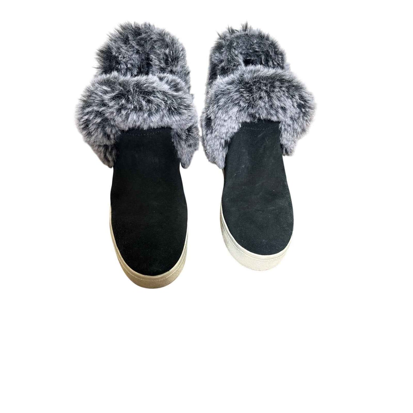 J. Slides Black Leather Fur Lined Pull On Booties Sz 8