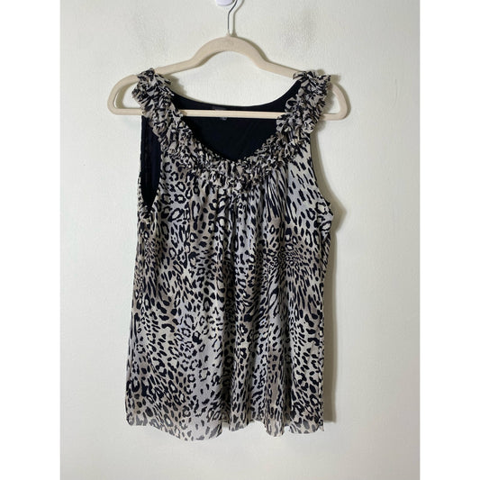 Saks Fifth Avenue Gray Black sleeveless Leopard Print Blouse Sz L