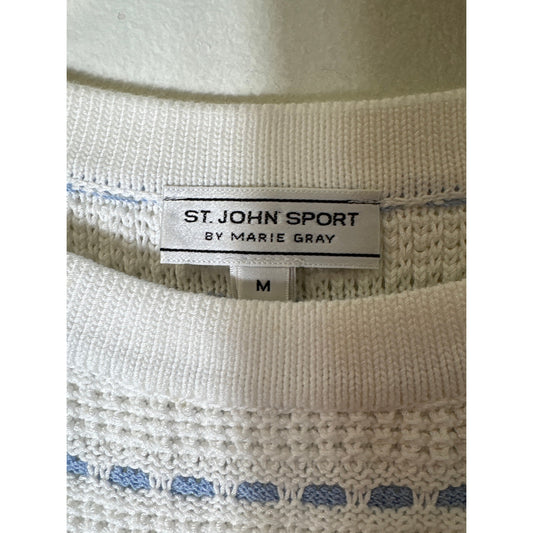 St. John Sport White and Light Blue Sleeveless Sweater Sz M