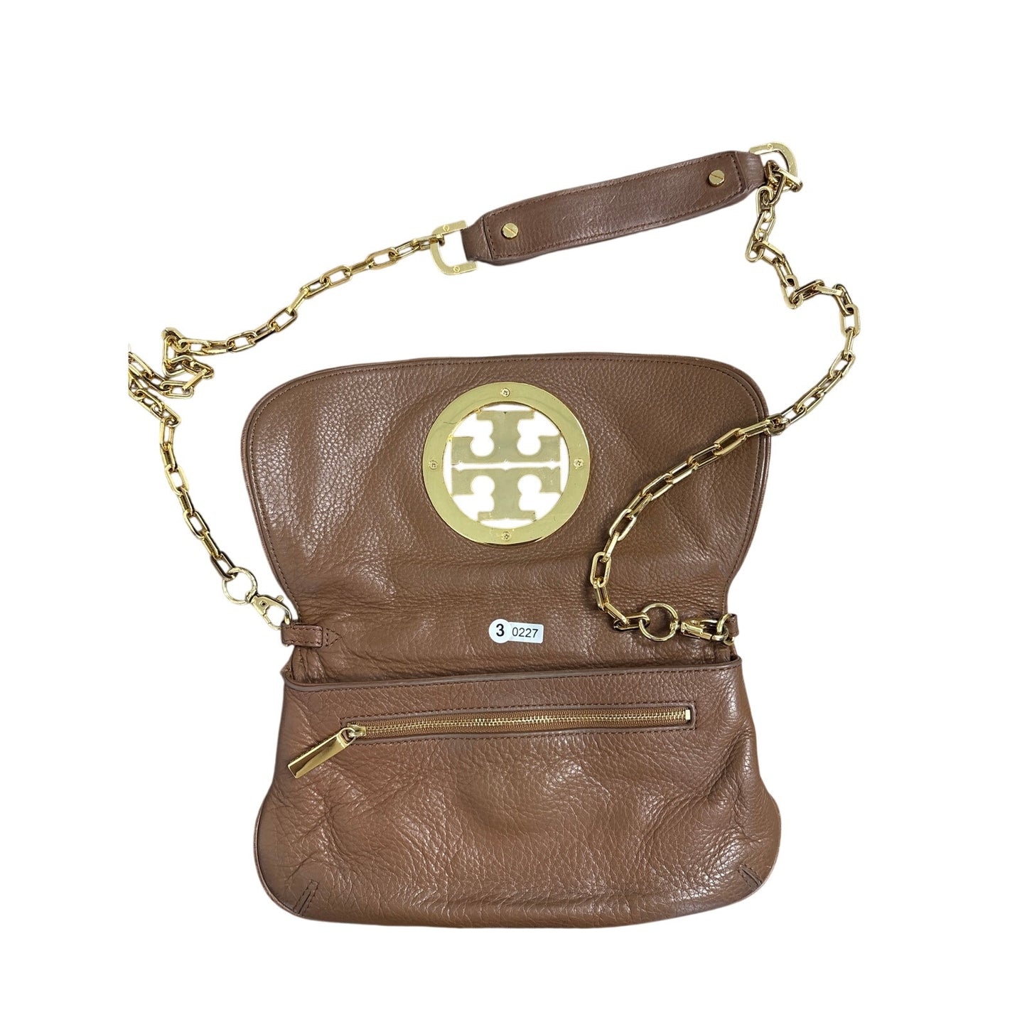 Tory Burch Brown and Gold Emblem Crossbody Bag Sz 11"7"