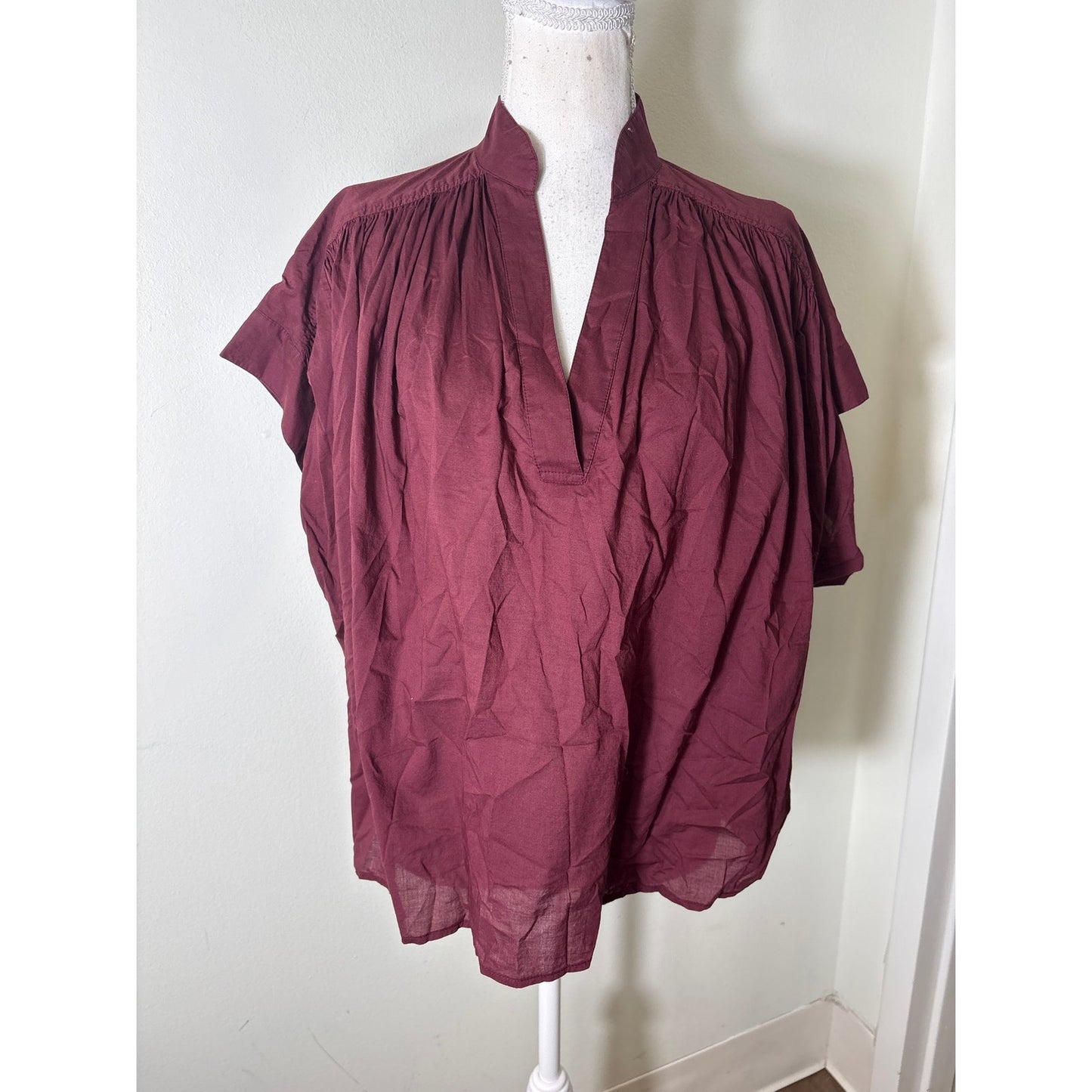 Vanessa Bruno Burgandy Cotton V Neck Top Sz XS/S