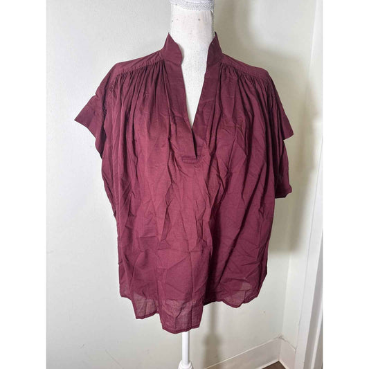Vanessa Bruno Burgandy Cotton V Neck Top Sz XS/S