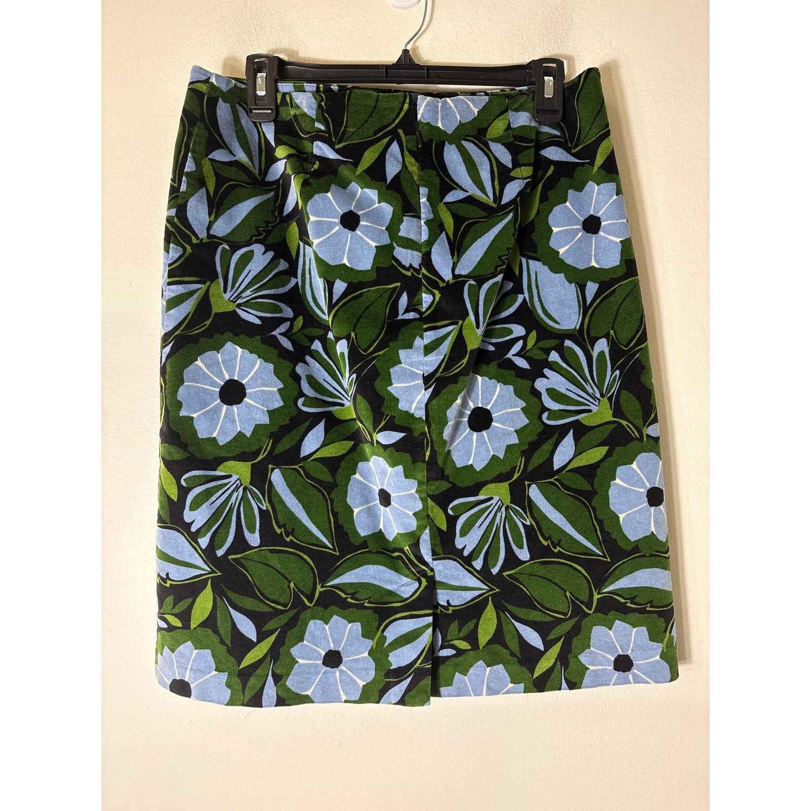 Sigrid Olsen Blue,Black&Green Floral Velvet Pencil Skirt Sz 8