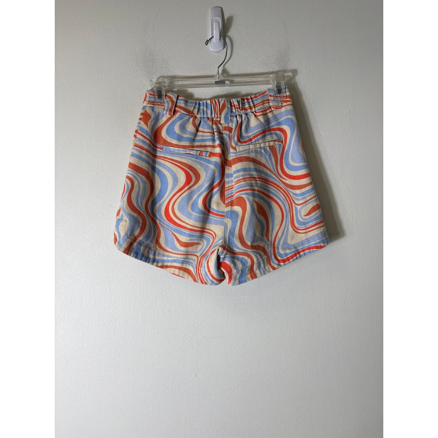 FRNCH Paris Orange Light Blue High Waisted Cotton Denim Shorts Sz XS