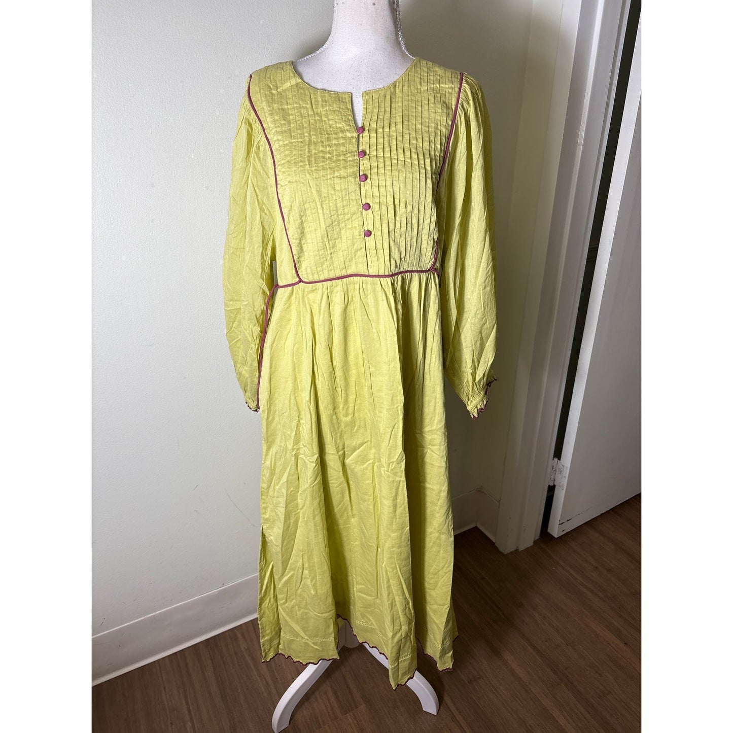 Baybala Army Green Long Sleeve Button Up Cotton Maxi Dress Sz L