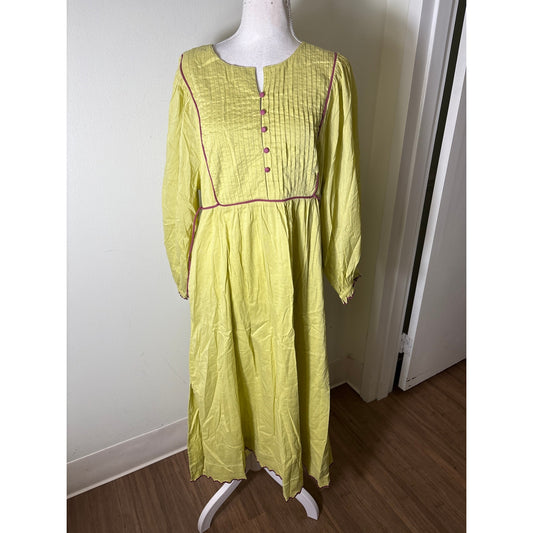 Baybala Army Green Long Sleeve Button Up Cotton Maxi Dress Sz L