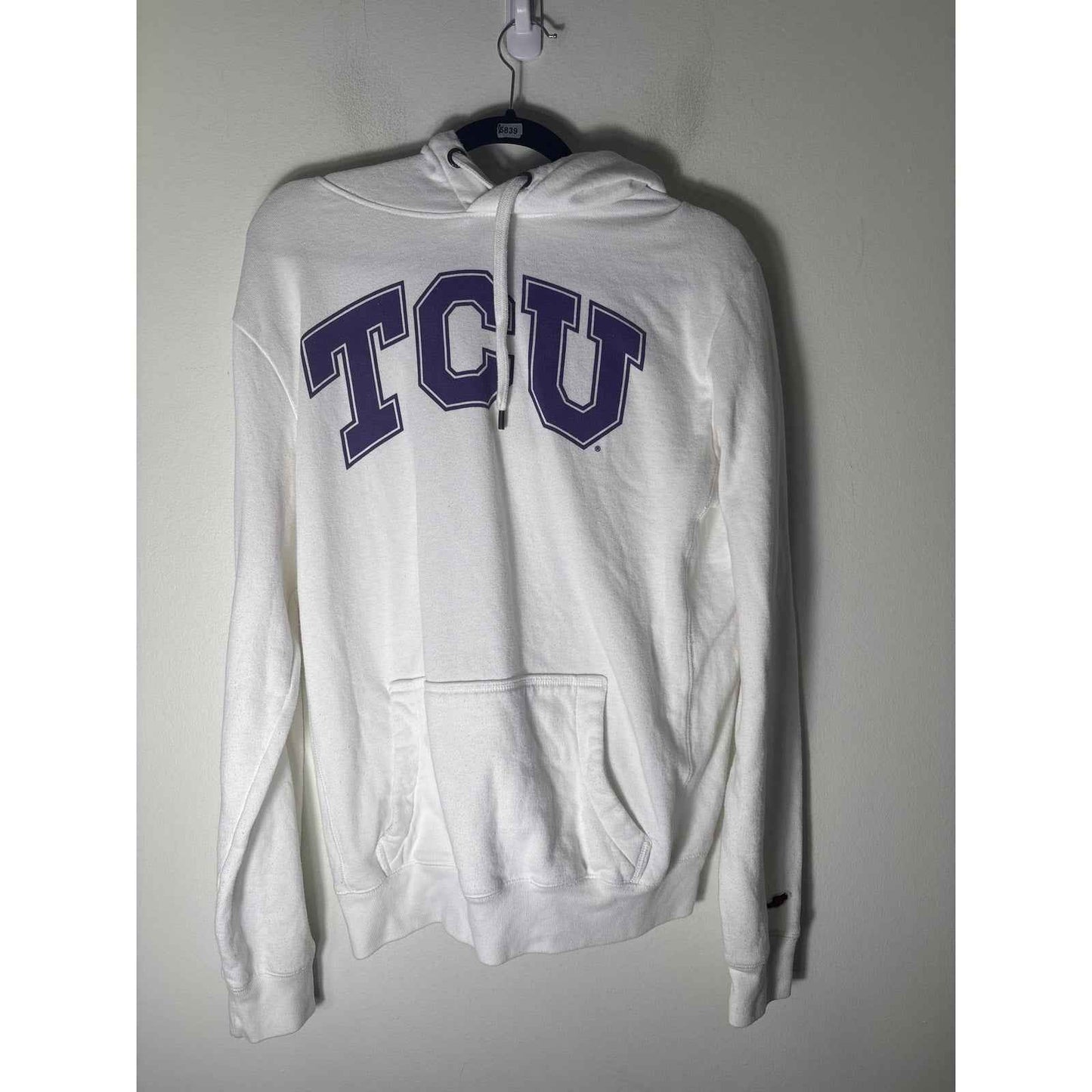 League White Long Sleeve TCU Hooded Sweatshirt Sz M