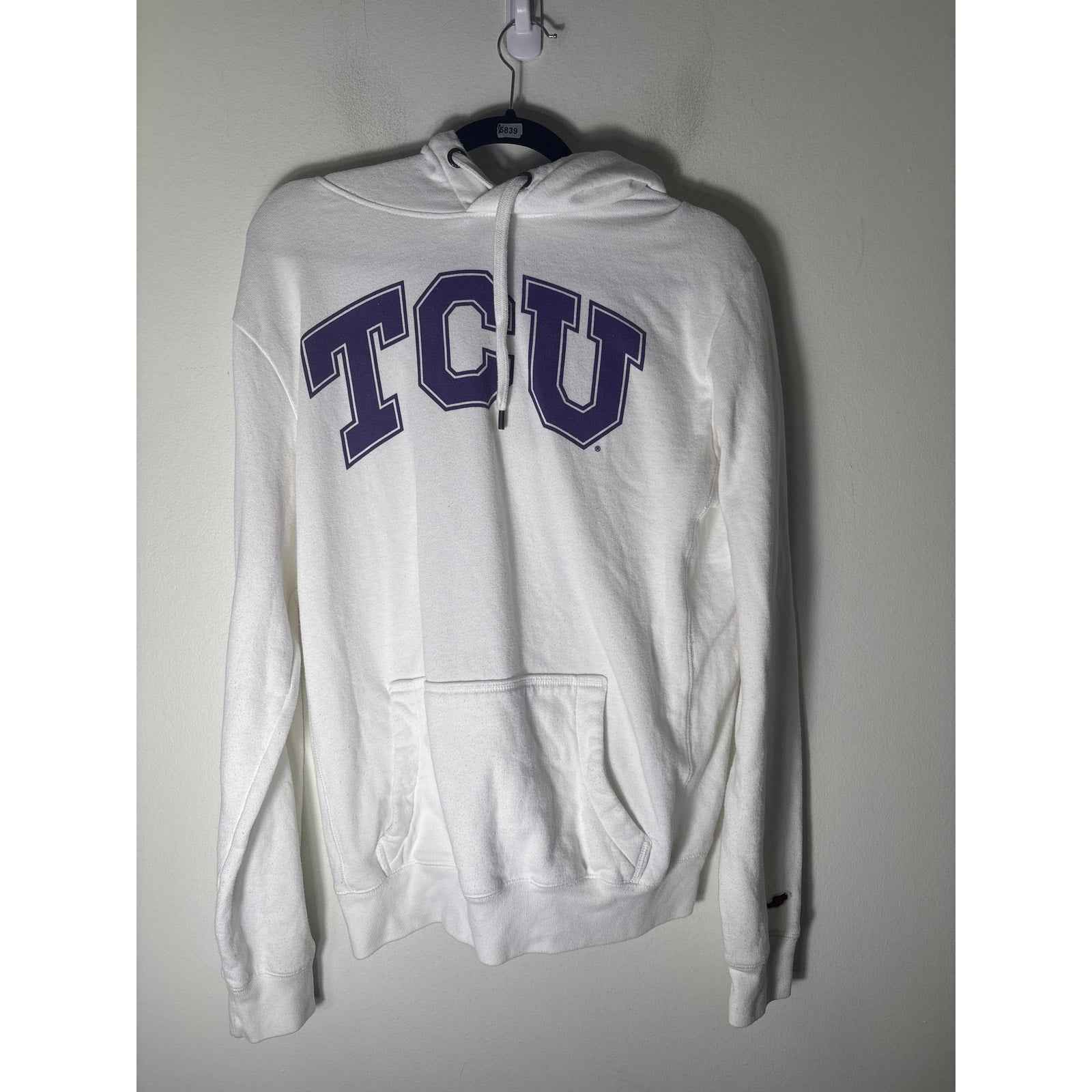League White Long Sleeve TCU Hooded Sweatshirt Sz M