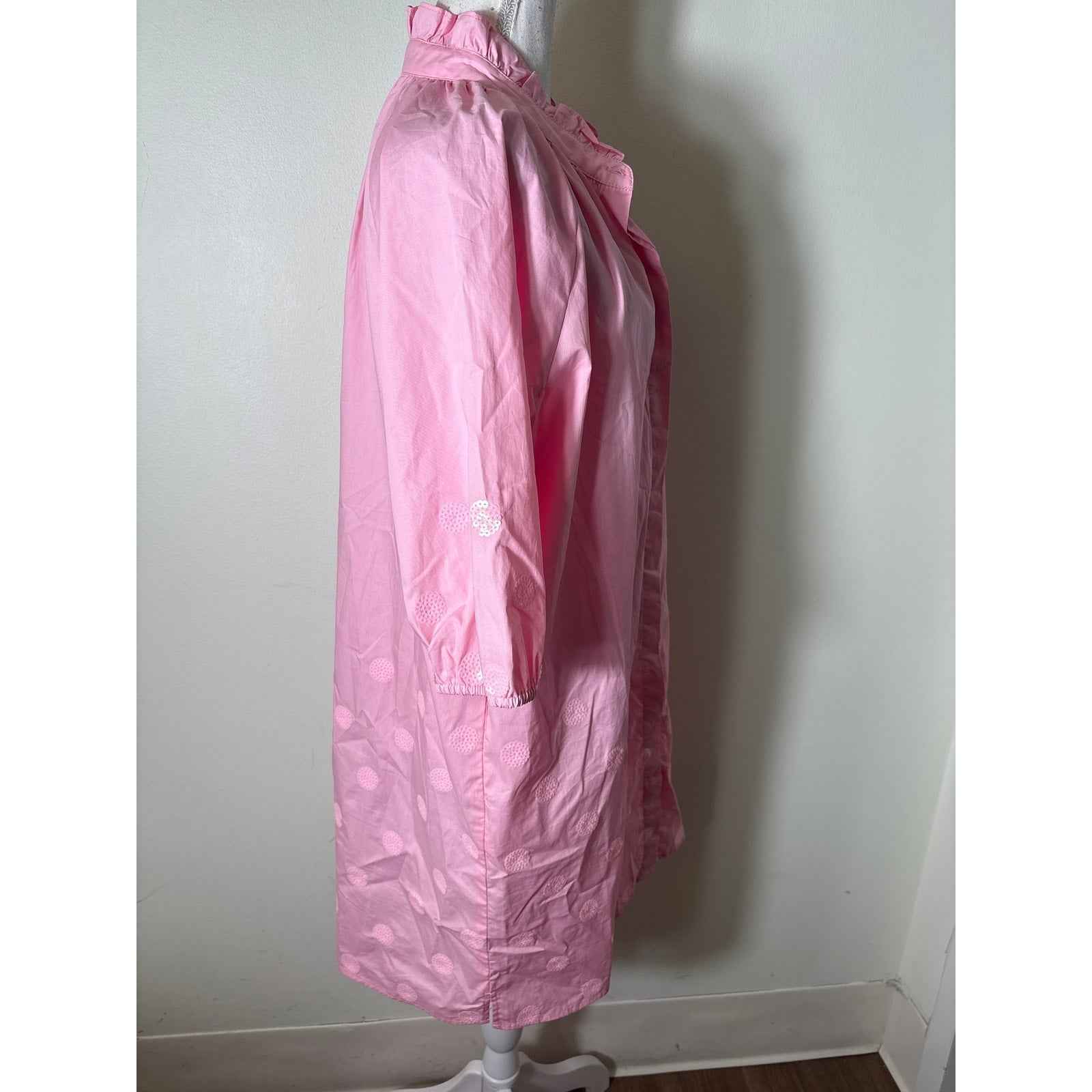 Caryn Lawn Pink 3/4 Sleeve Button Up Cotton Knee Length Dress Sz L
