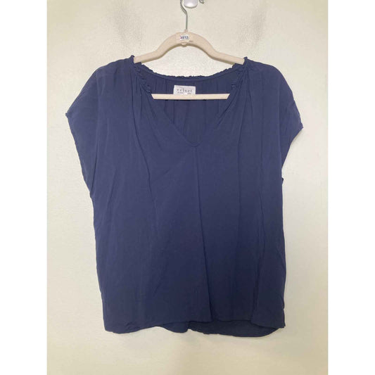 Velvet Navy V Neck Cap Sleeve Top Sz M