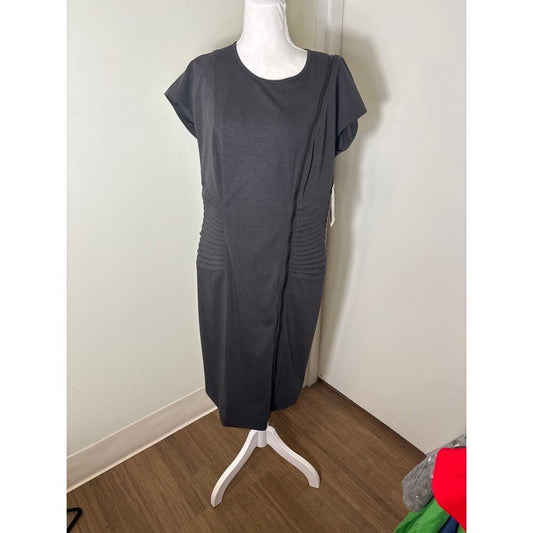 Etcetera Gray Sleeveless Zip Up Pleated Midi Sheath Dress 14