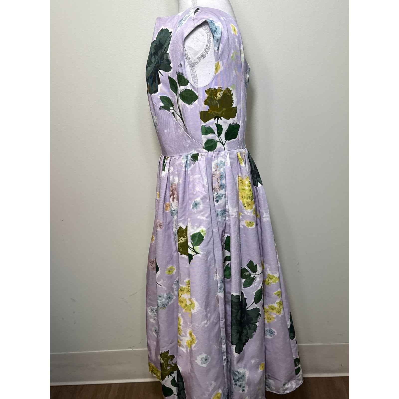 NWT Erdem "Margot Floral Lilac" Boat Neck Fully Skirt Midi Dress Sz 12