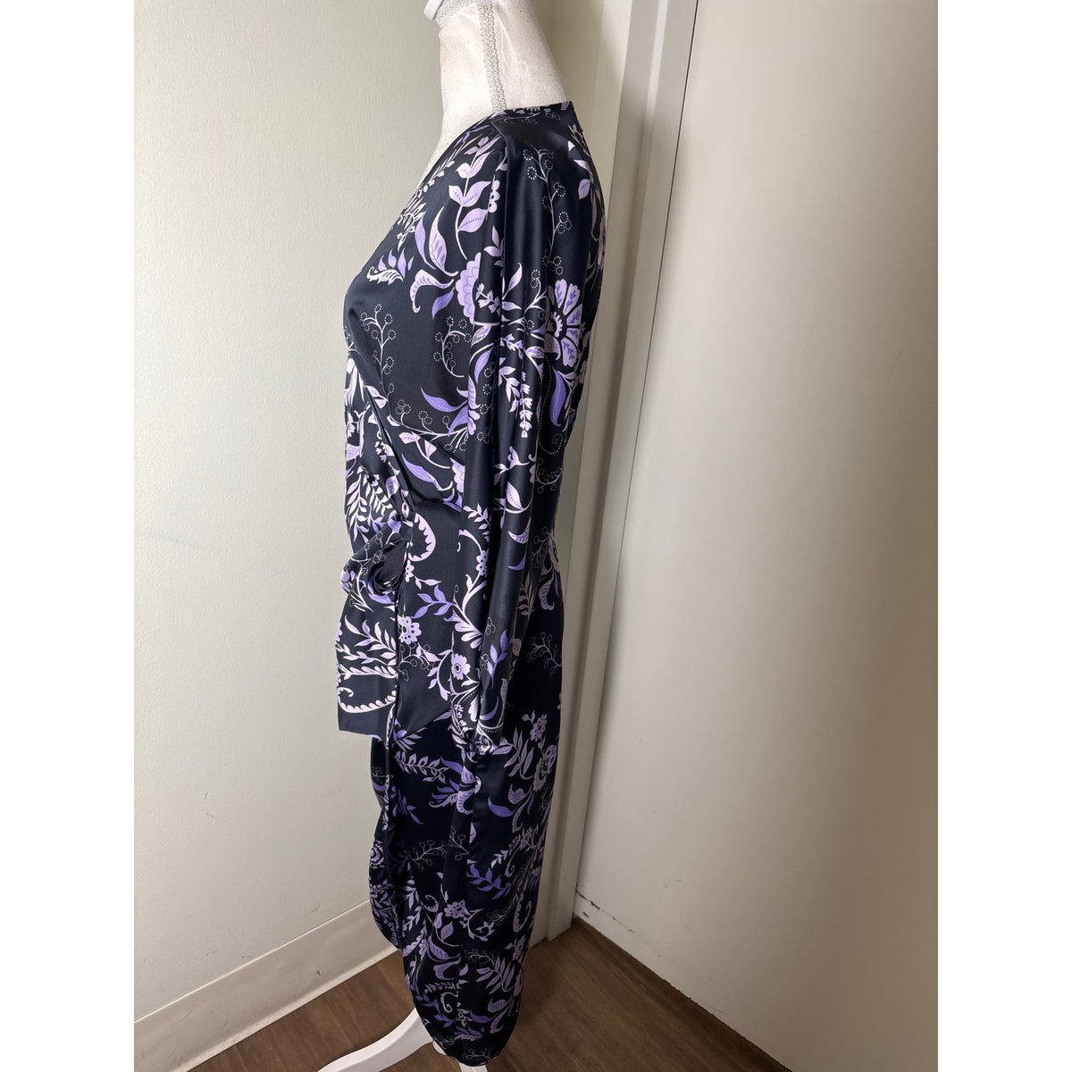 MISA Los Angeles Purple Floral Wrap Midi Dress Sz XS