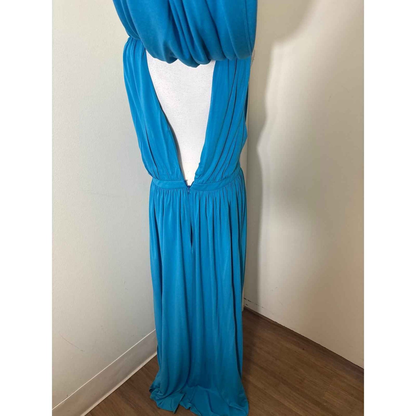 Halston Blue Draped Maxi Dress Sz 12