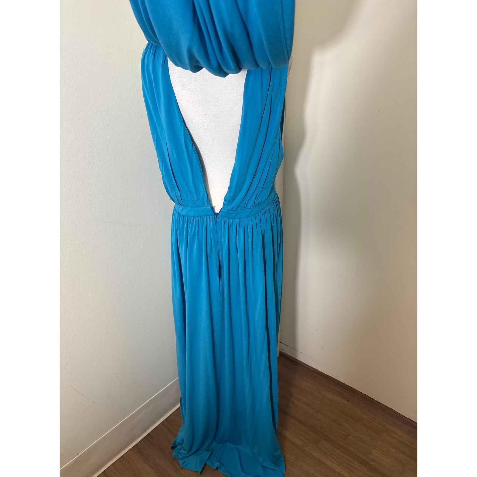 Halston Blue Draped Maxi Dress Sz 12
