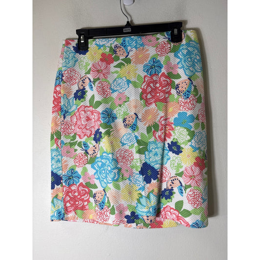 Talbots White Skirt with pink,Yellow,blue&Green Flower print Sz 10P